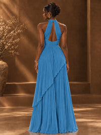 Wrap Pleated Prom Dress Halter A-line Chiffon Formal Wedding Dress