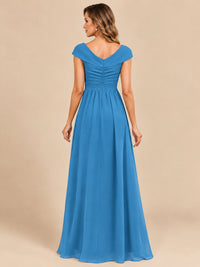 Cap Sleeve Mother of The Bride Dresses Long Chiffon Formal Gowns
