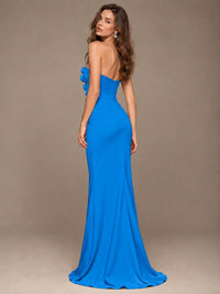 White Strapless Mermaid Maxi Dress with 3D Floral Appliques