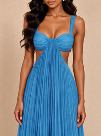 Butter Yellow Pleated Cutout Maxi Dress