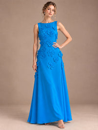 3D Floral Applique Sleeveless Formal Maxi Dress