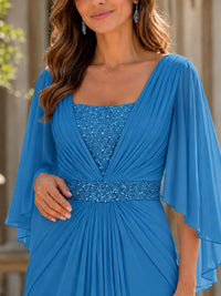 Elegant V-Neck Sequined Chiffon Mother of the Bride Dress with Flutter Sleeves