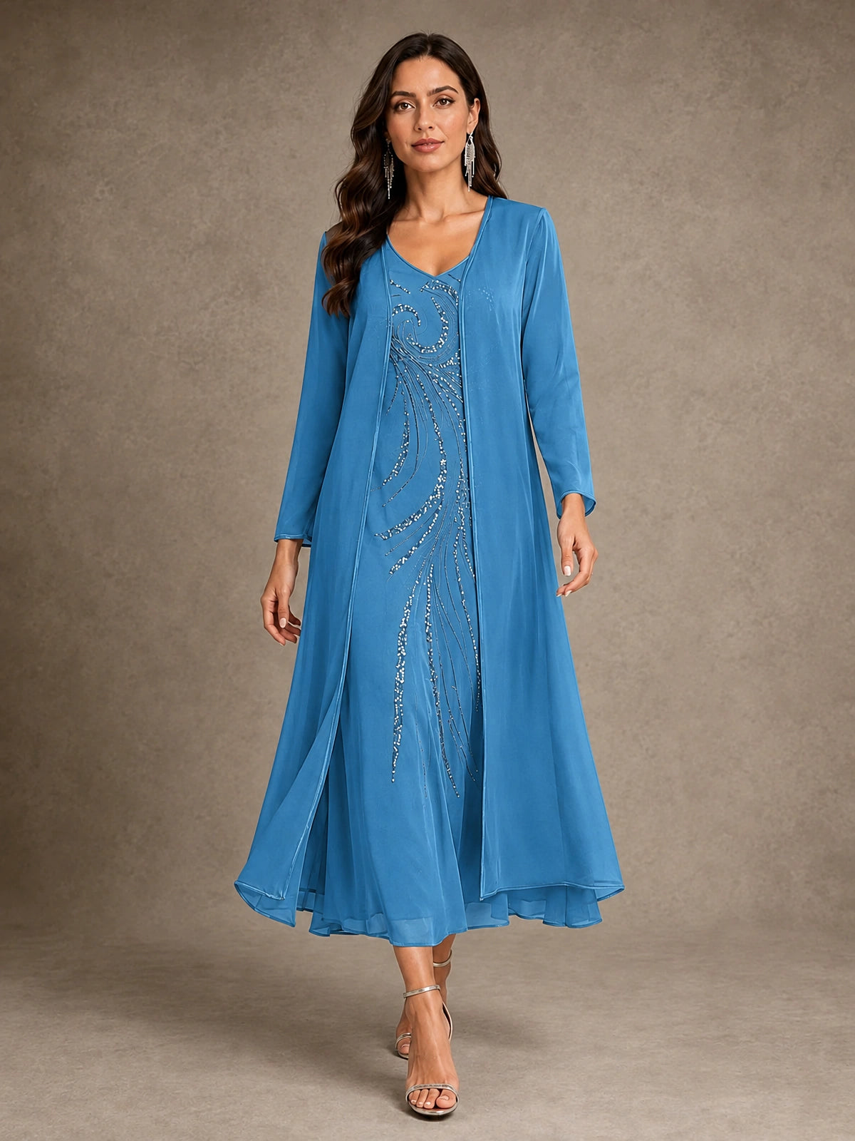 Sequin Chiffon Mother of the Bride Dress with Jacket