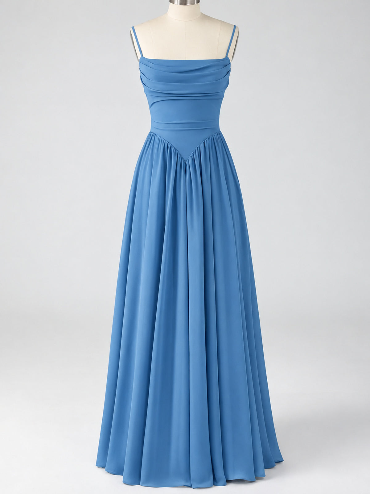 Spaghetti Strap Ruched Chiffon Maxi Dress with Backless