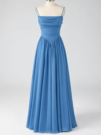 Spaghetti Strap Ruched Chiffon Maxi Dress with Backless