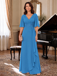 V-Neck Chiffon Lace Mother of the Bride Dresses