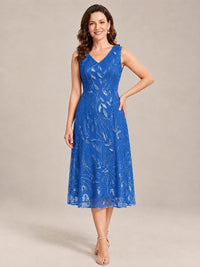 Tea Length Sequin Lace Mother of the Bride Dress with Chiffon Jacket