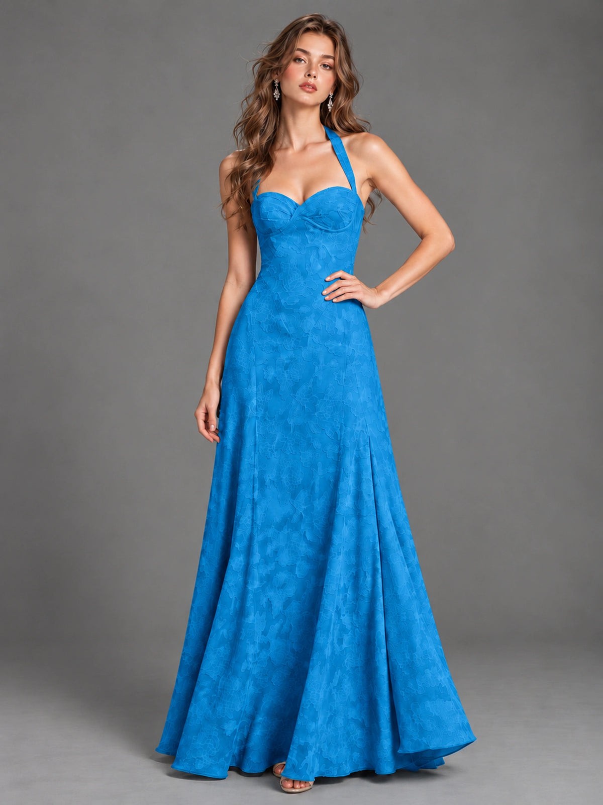 A-Line Halter Floral Chiffon Maxi Dress