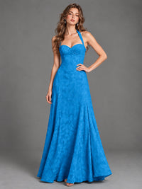 A-Line Halter Floral Chiffon Maxi Dress