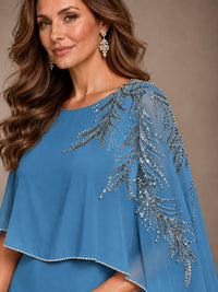 Elegant Chiffon Cape Sleeve Beaded Mother of the Bride Dress