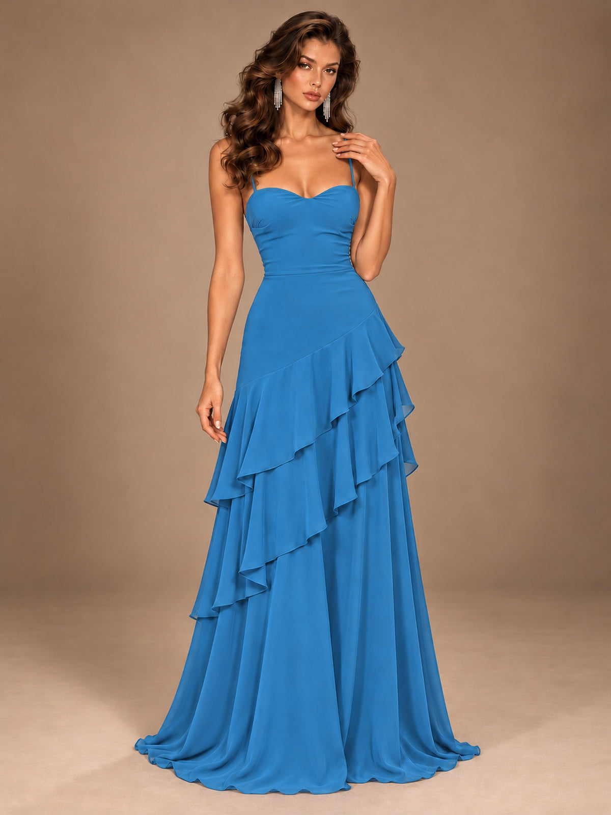 Sweetheart A-Line Ruffle Prom Dress with Spaghetti Straps