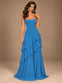 Sweetheart A-Line Ruffle Prom Dress with Spaghetti Straps