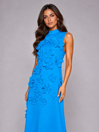 3D Floral Applique High Neck Prom Maxi Dress