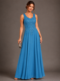 A-line 2 Pieces Chiffon Appliques Mother of The Bride Dresses with Jackets