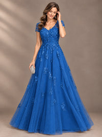 Lace Appliques A-line Mother of The Bride Dresses with Short Sleeves