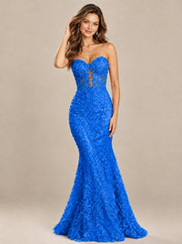 Strapless Corset Mermaid Prom Dress with Floral Lace Appliqué