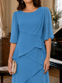 Asymmetric Draped Chiffon Mother of the Bride Dress with Flutter Sleeves