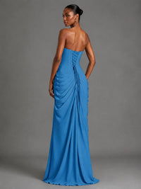 Strapless Bodycon Pleated Chiffon Formal Dress with Slit