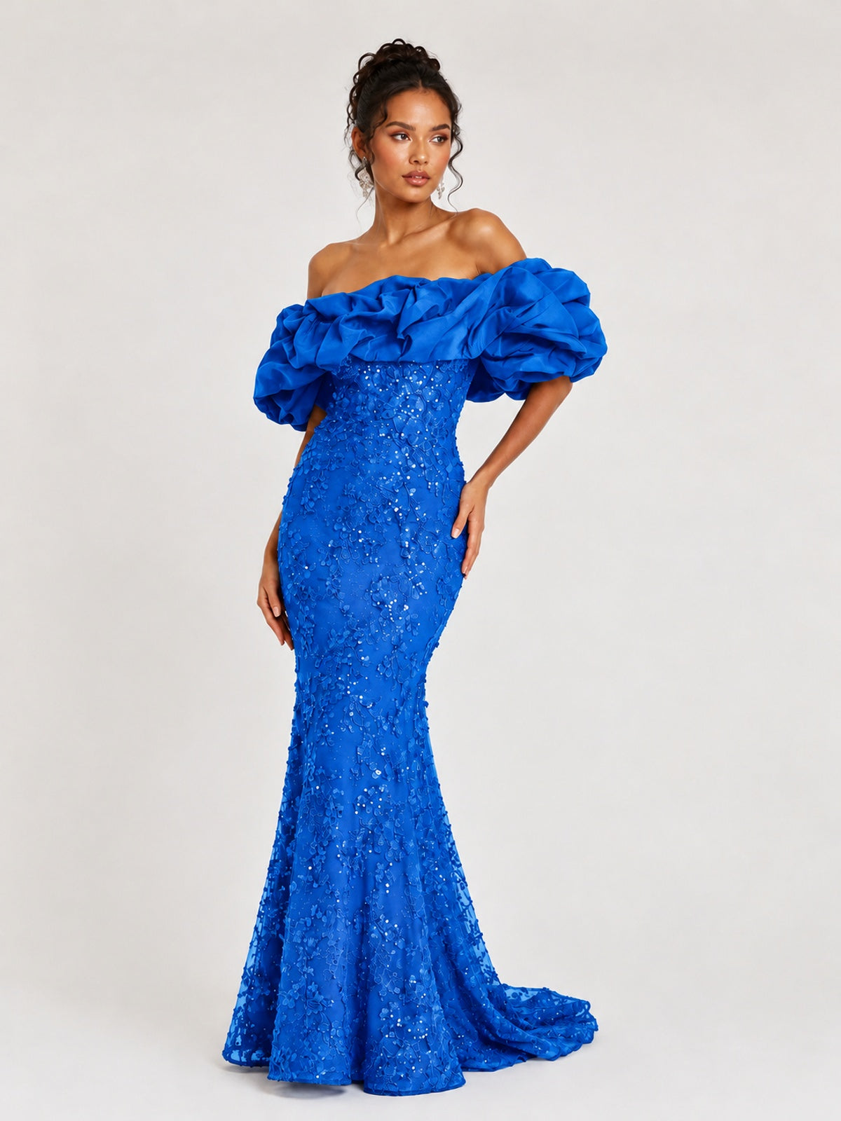 Sequin Off-Shoulder Ruffle Mermaid Prom Dress