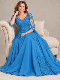 Sequin Lace A-Line Mother of the Bride Dress with 3/4 Sleeves