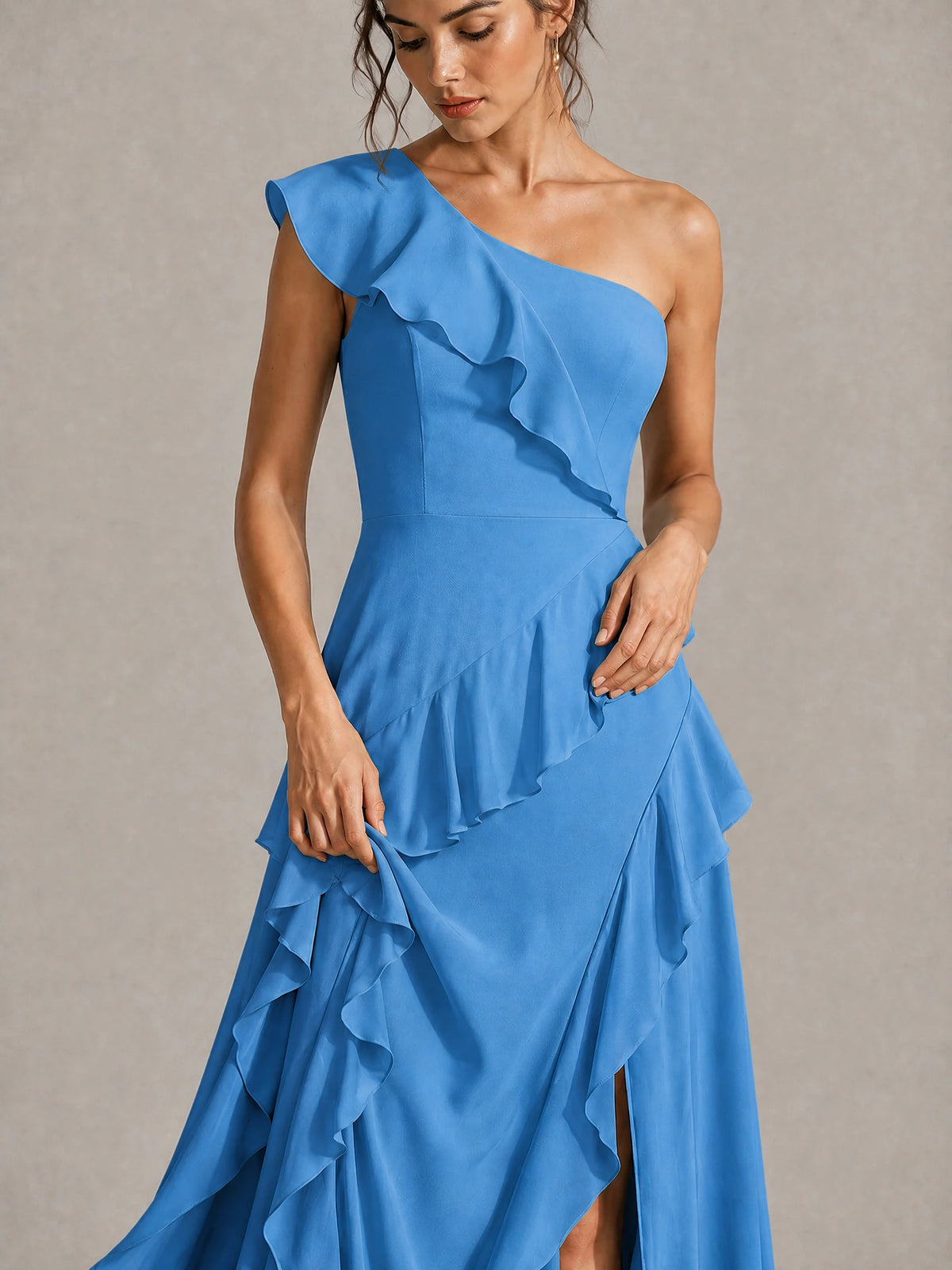 Sage Green One Shoulder Ruffle Bridesmaid Dress