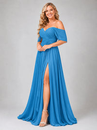 Off Shoulder Chiffon Bridesmaid Dress with Slit