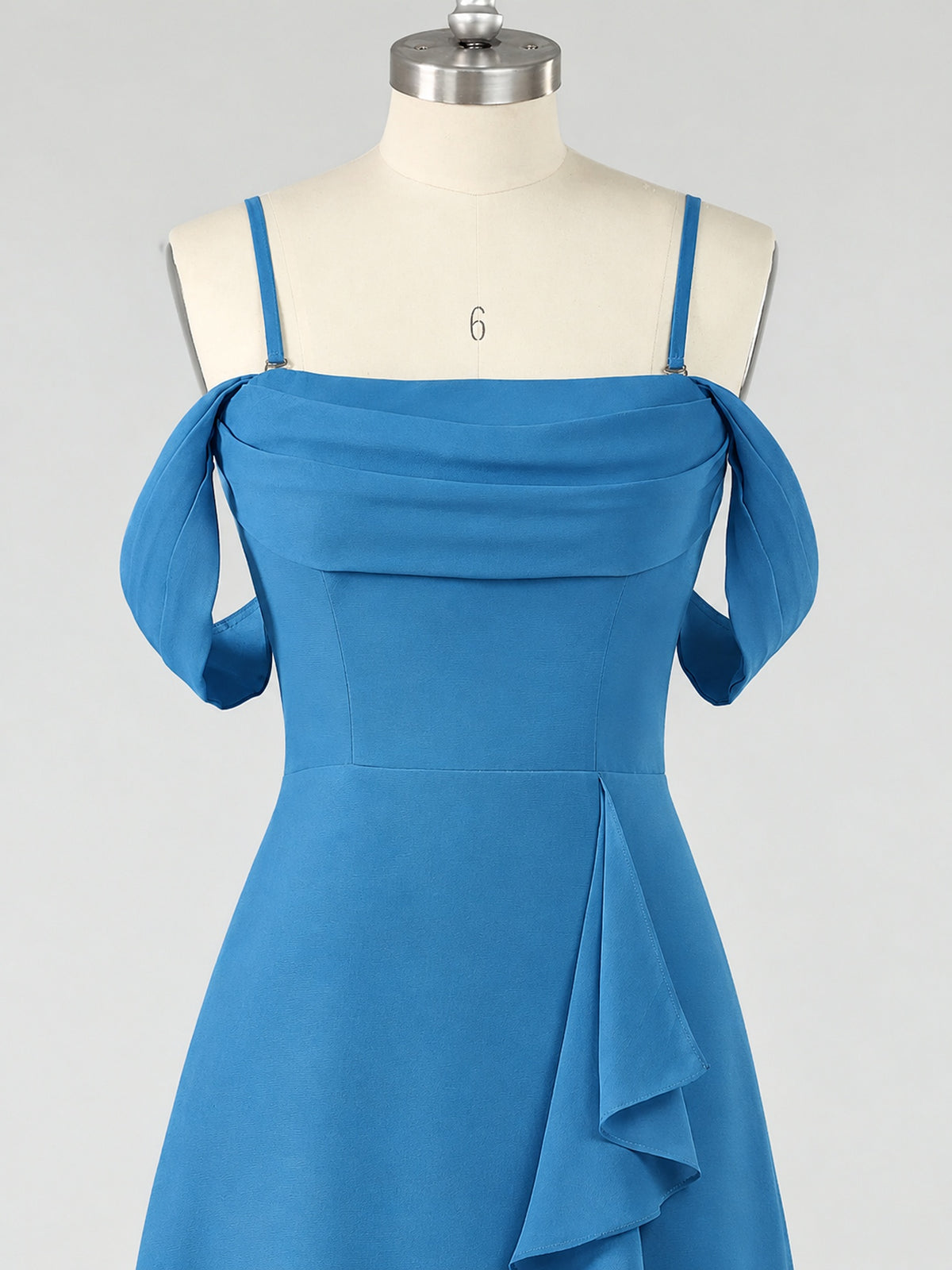 Spaghetti Strap Chiffon Bridesmaid Dress with Ruffles Slit