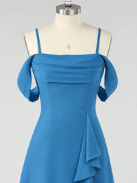 Spaghetti Strap Chiffon Bridesmaid Dress with Ruffles Slit