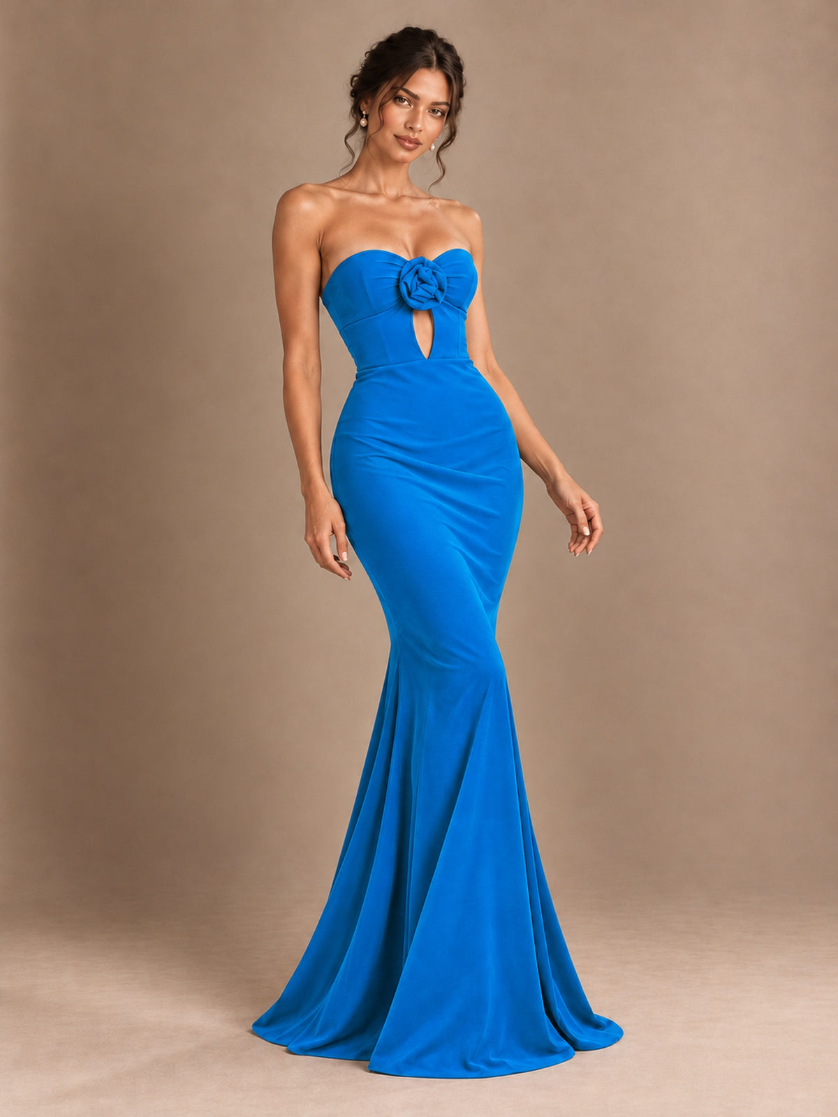 Emerald Green Strapless Mermaid Prom Dress with 3D Rose & Keyhole Cutout
