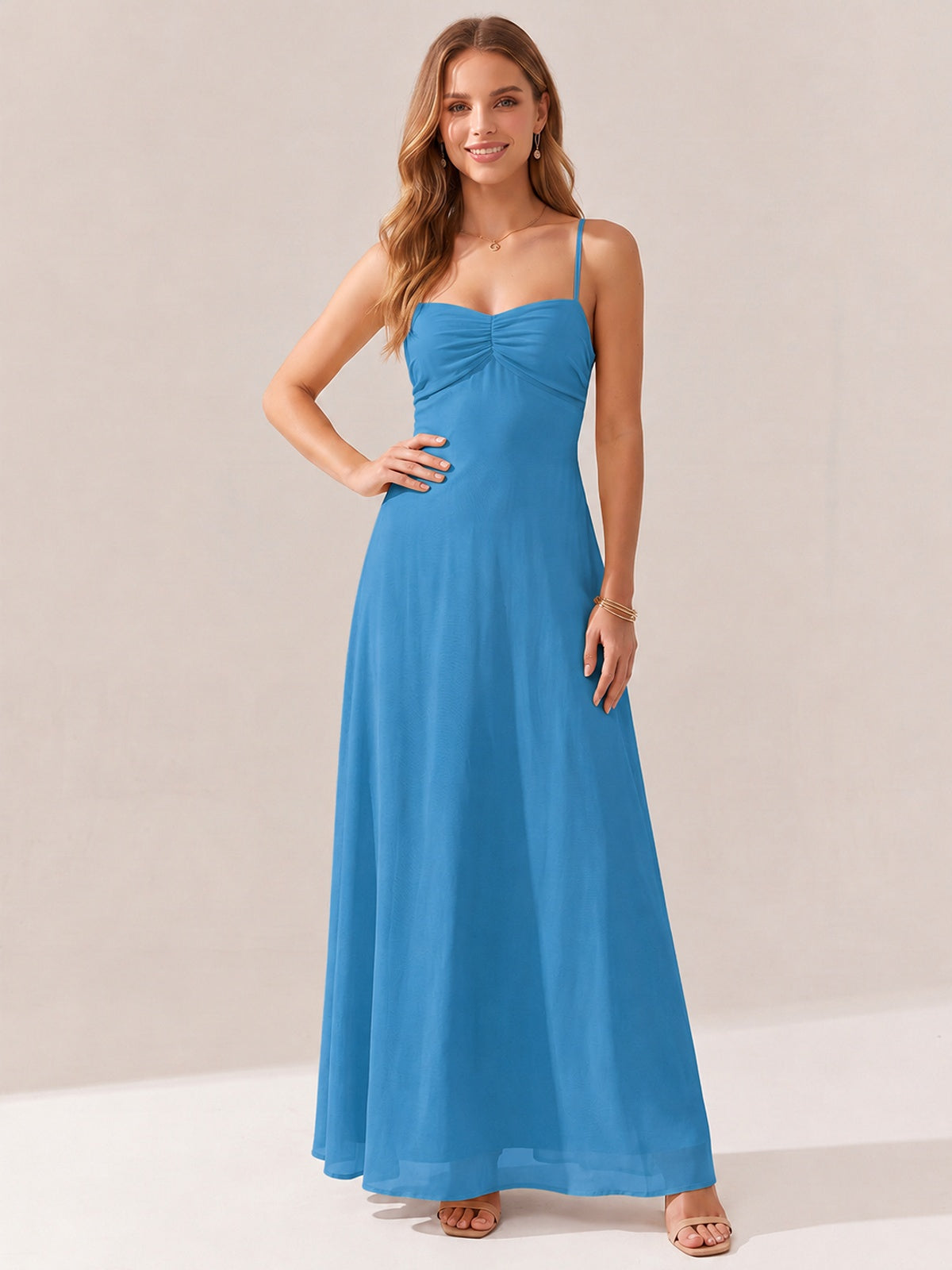 JOVELLEE Yellow Sweetheart Ruched Bust Chiffon Maxi Dress