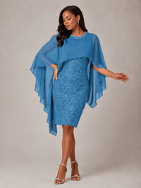 Floral Sheath Mother of the Bride Dress with Cape Overlay