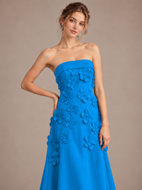 Yellow Strapless 3D Floral Appliques Maxi Dress