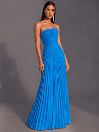 Strapless A-line Long Pleated Satin Prom Dress