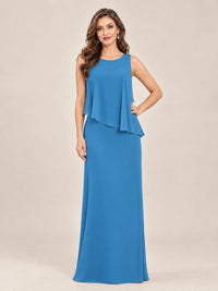 Cape Sleeve Mother of the Bride Dress with Asymmetrical Overlay