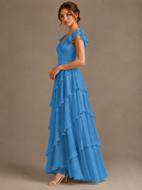 Ruffle Tiered V Neck Maxi Dress