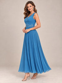 Dusty Blue Floral Lace Chiffon Mother of the Bride Dress with Jacket