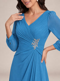 V-Neck Pleated Chiffon Mother of the Bride Dress with Flutter Sleeves