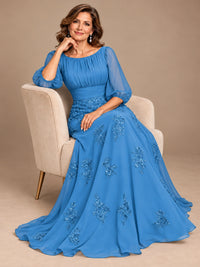 A-Line Mother of the Bride Dress with Sheer Puff Sleeves