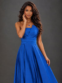 Draped Satin Prom Dress Strapless A-line Formal Dress Floor Length