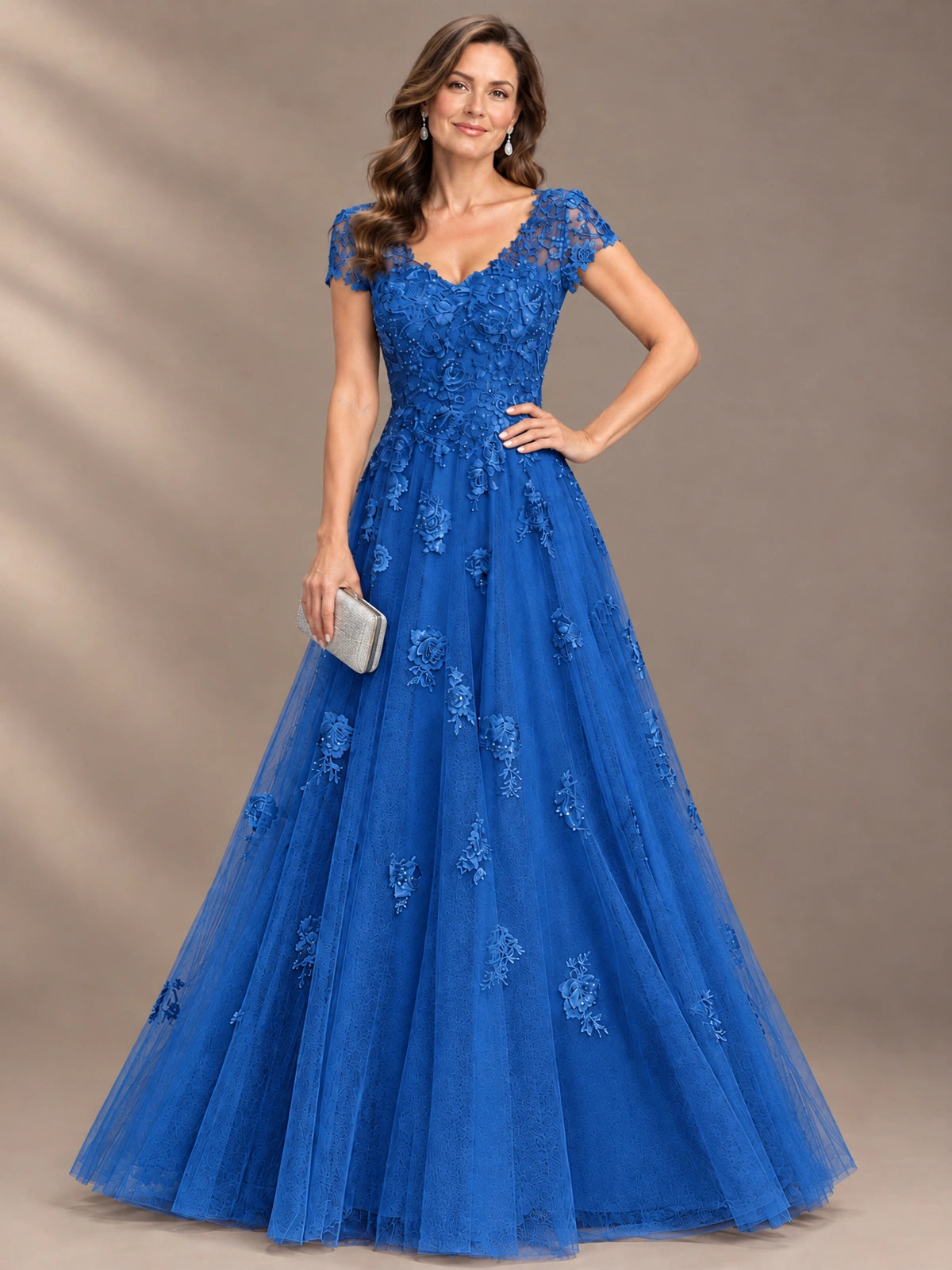 Lace Appliques A-line Mother of The Bride Dresses with Short Sleeves