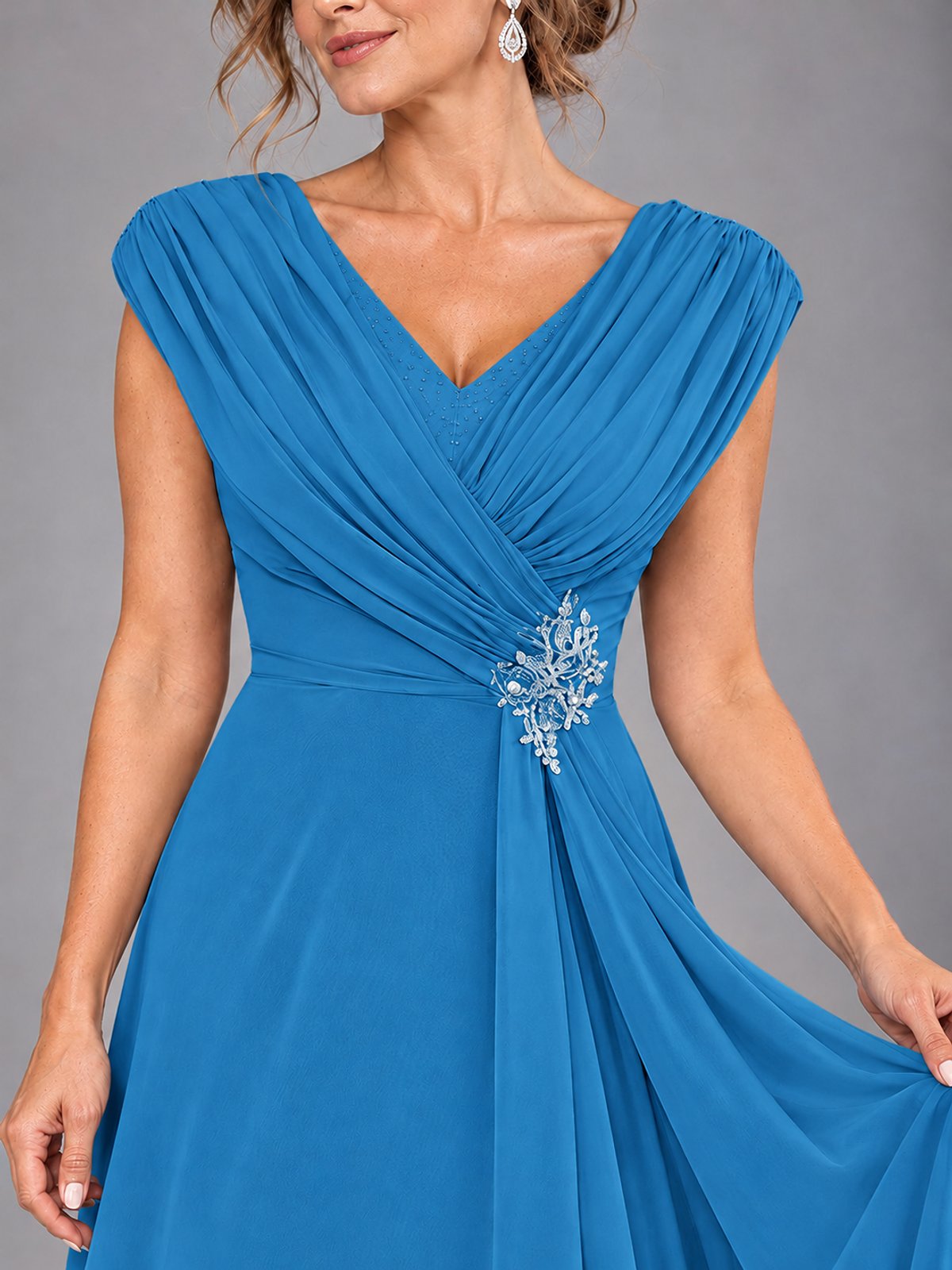 Cap Sleeve Chiffon A-Line Mother of the Bride Dress