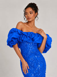 Sequin Off-Shoulder Ruffle Mermaid Prom Dress