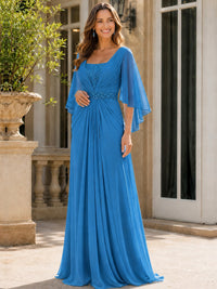 Elegant V-Neck Sequined Chiffon Mother of the Bride Dress with Flutter Sleeves