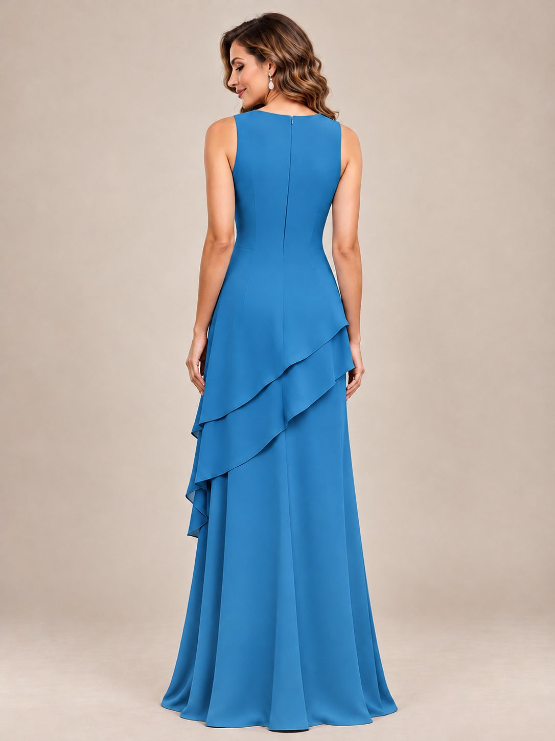 Dusty Blue Two-Piece Chiffon Mother of the Bride Dress with Jacket