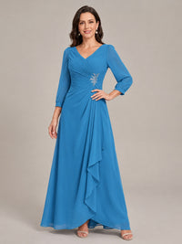 V-Neck Pleated Chiffon Mother of the Bride Dress with Flutter Sleeves