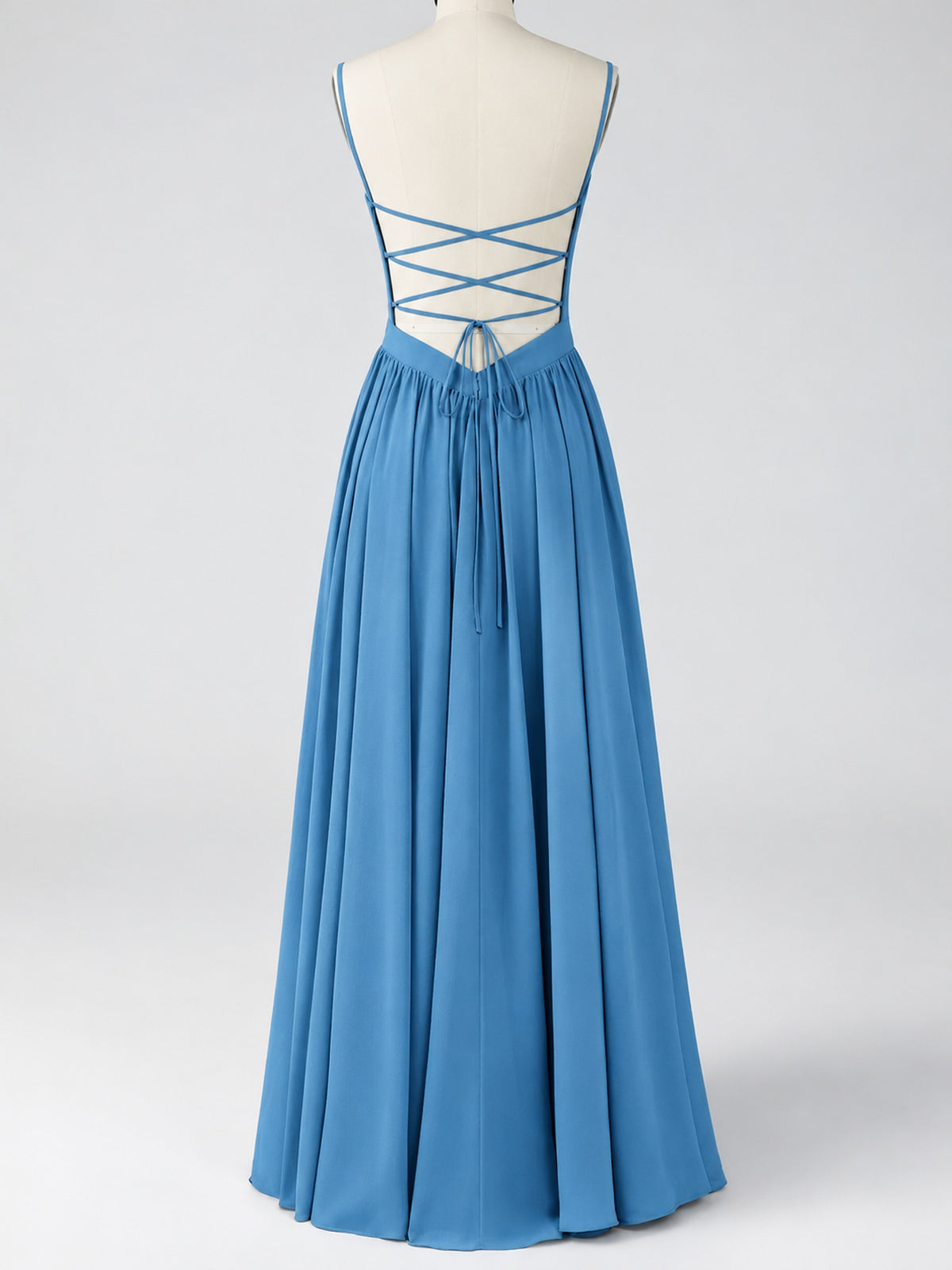 Spaghetti Strap Ruched Chiffon Maxi Dress with Backless