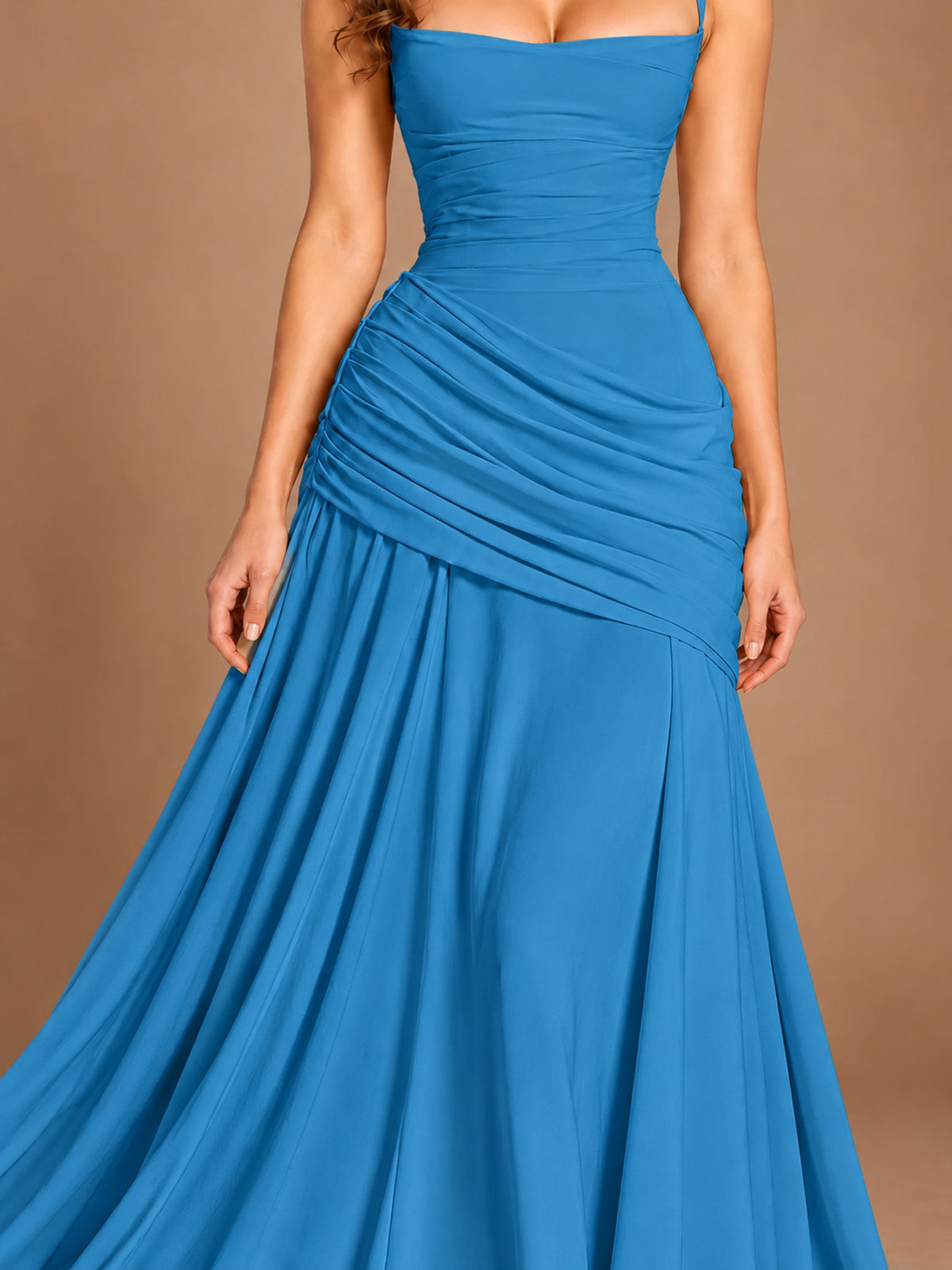 Butter Yellow Square Neck Ruched A-Line Prom Dress