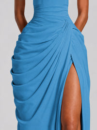 Ruched Halter Neck High-Slit Prom & Evening Dress