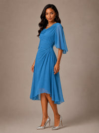 Cowl Neck Ruched Chiffon Mother of the Bride Dresses with Flutter Sleeves