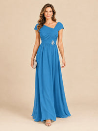 Cap Sleeve Mother of The Bride Dresses Long Chiffon Formal Gowns